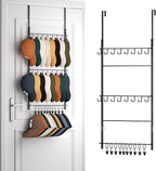 HapiRm Over Door Hat Rack - 3 Tier Wall Mounted Hat Organizer with 16 Hooks and 10 Movable Clips, Baseball Cap Organizer Stor