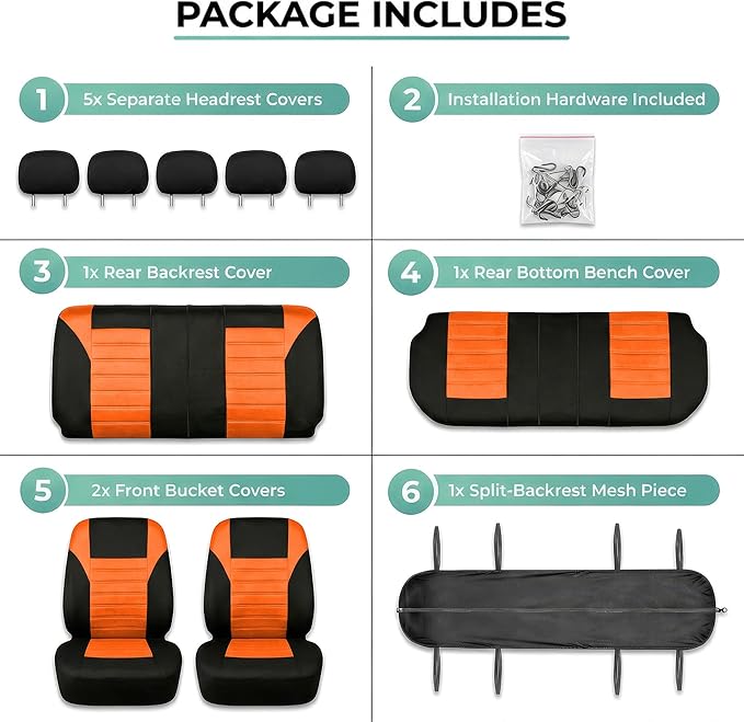 FH Group Automotive Car Seat Covers Full Set Premium 3D Air Mesh Front Seat Covers, Airbag Compatible & Split Bench Cover Uni