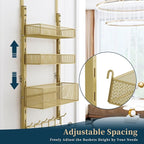 Consumest Over The Door Hooks Organizer - 4 Tier Door Coat Rack with 3 Baskets and 12 Hooks, Stainless Steel Towel Hanger for