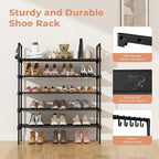 LANTEFUL 5 Tier Shoe Rack for Closet Shoe Organizer with 5 Hooks, Long Shoe Shelf Storage for Shoe and Boot Stackable Free St