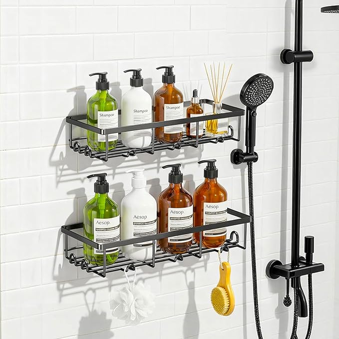 Shower Shelves for Inside Shower, 2 Pack Adhesive Bathroom Caddy Organizer Basket Rack for Storage and Organization, Wall Suc