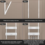 Adjustable Over The Door Hooks Organizer, Door Hanger Coat Rack with 2 Mesh Baskets and 10 Hooks, Back of Door Storage Organi