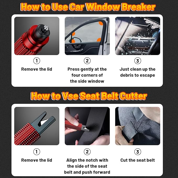 Safety Hammer - Safe Hammer Glass Breaker Under Water, Upgraded Antiskid, Car Hammer Seatbelt Cutter Car Window Breaker Emerg