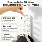 Hat Organizer for Wall, 2 Pack Adhesive Hat Rack for Baseball Caps, No Drilling or Wall Mount Cap Holder with Hooks, Over the