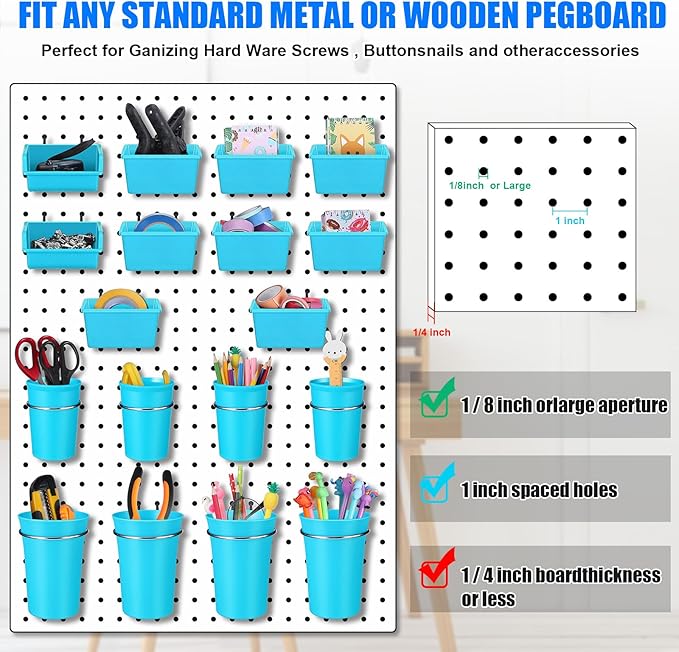 Sieral 64 Pieces Pegboard Bins Pegboard Cups with Hooks and Loops Peg Hooks Assortment Organizer Accessory for Organizing Acc
