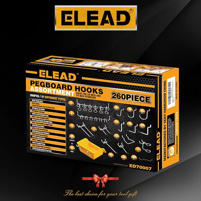 ELEAD 260 Piece Pegboard Hooks 1/8 and 1/4 inch Peg Board Organizer Accessories with Pegboard Bins for Organizing Various Too