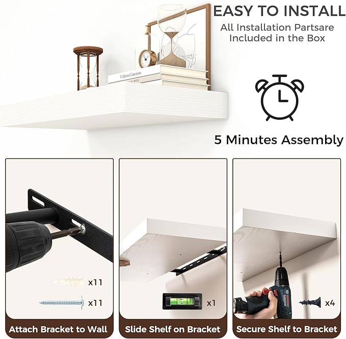 Floating Shelves for Wall, 48 Inch Wide x 12 Inch Deep Floating Shelves, Long Wood Floating Wall Shelf Shelves for Living Roo