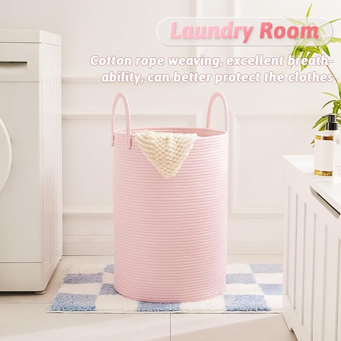 Artfeel Laundry Basket,Woven Cotton Rope Laundry Hamper,80L for Decorative Storage of Dirty Clothes,Toys and Blankets in Bath