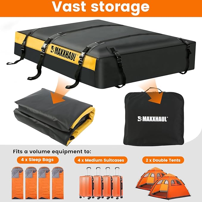 MaxxHaul 50853 Truck Platform Rack Rooftop Cargo Carrier Bag, 20 Cu Ft (63″ L × 54″ W × 10″ H), Heavy-Duty PVC, Weather-Resistant with Lockable Zipper & Full Strapping System