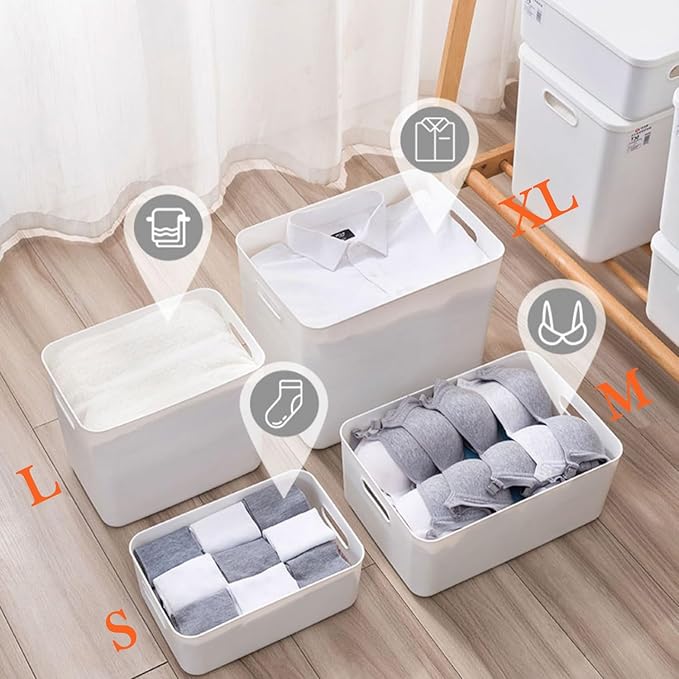4 pack large plastic White storage bins Baskets, Toy Box Chest with Lids and Handle，Organizer Containers for Baby，Kids,snacks