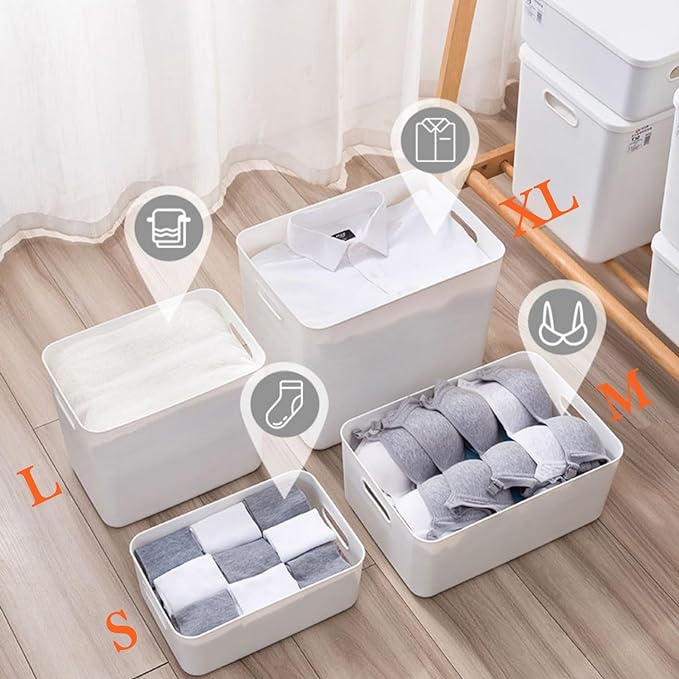 4 pack large plastic White storage bins Baskets, Toy Box Chest with Lids and Handle，Organizer Containers for Baby，Kids,snacks