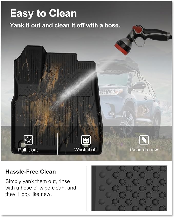 KIWI MASTER Floor Mats for 2014-2019 Toyota Highlander, OEM Replacement PT908-48165-02, Custom Fit All Weather Car Mats, Heavy Duty TPE Floor Liners, Front & Rear 2 Row, Black