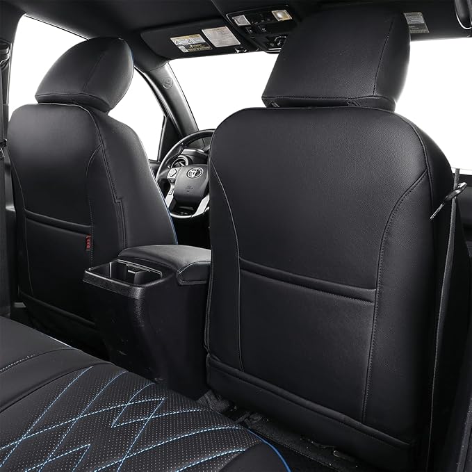 EKR Custom Fit Tacoma Leather Car Seat Covers for Select Toyota Tacoma 2012 2013 2014 2015 (TRD Sport Seats)- Full Set, Leath