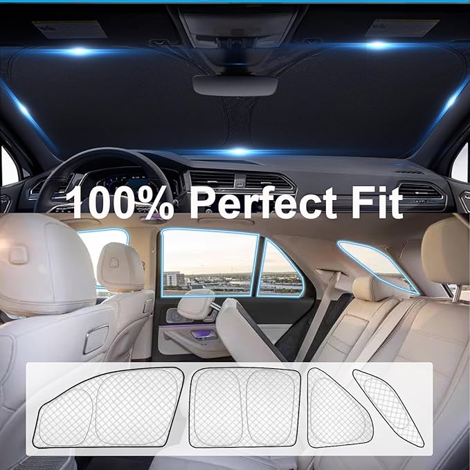 KMF 10pcs Thicken Sun Shades for Mercedes Benz GLE 2020-2024 Accessories,Full Car Window Covers Sunshade for Windshield Side Rear, UV Block and Blackout Privacy for Car Camping Outdoor