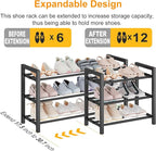 Detsuk 3-Tier Expandable Shoe Rack – Adjustable Heavy-Duty Metal Shoe Organizer Shelf for Closet, Entryway, Mudroom & Garage 