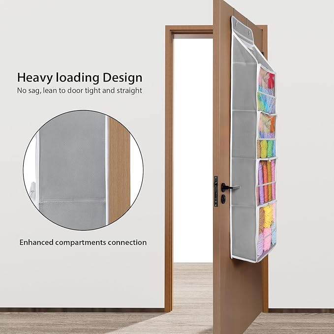 Univivi Hanging Yarn Storage Organizer with 5 Zipper Closure Compartments, Large Capacity Knitting Organizer Storage, Over th