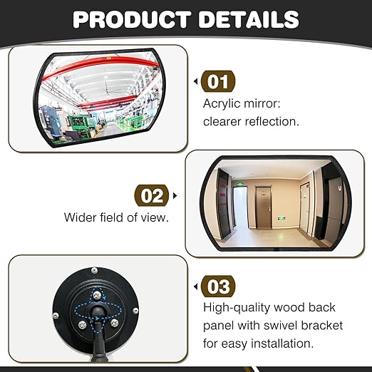 2 Pcs Garage Parking Indoor Acrylic Convex Security Mirror, 18" x 12" Rectangular Convex Corner Blindspot Mirror with Protective Film for Driveway Traffic