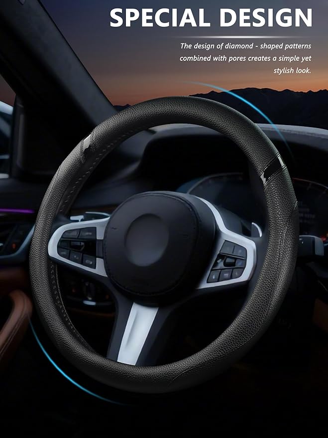 Cxtiy Universal 15.5-16 Inch Steering Wheel Cover – Non-Slip Microfiber Leather, Easy Install, Thickened Grip, All-Season Com
