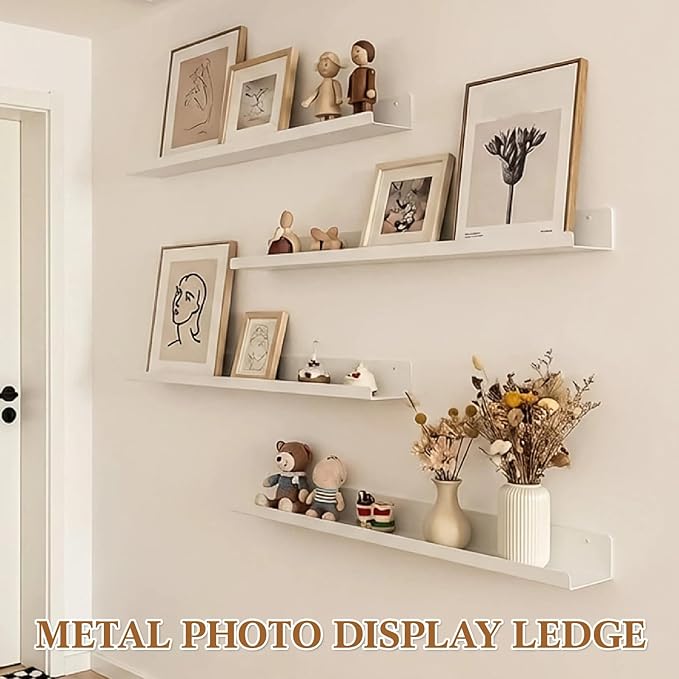 Pinkunn 2 Pack 36 Inch Metal Floating Picture Ledge Shelves, Wall Mounted Picture Shelf with Lip Heavy Duty Industrial Iron D