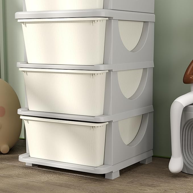 Qaba 4 Tier Kids Storage Unit, Toy Organizers and Storage with 4 Drawer Chest for Kids Bedroom Nursery Kindergarten Living Ro