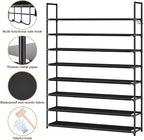 OYREL 8 Tier Shoe Organizer, 33.3in Wide x 11.2in Deep x 55.7in Tall, Black Metal and Plastic Shoe Rack, Holds up to 32-40 Pa