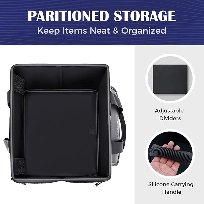 Coverado Trunk Organizer for Car- Nappa Leather Trunk Organizer for SUV with Lid, 30L Multi Collapsible Car Storage Organizer F