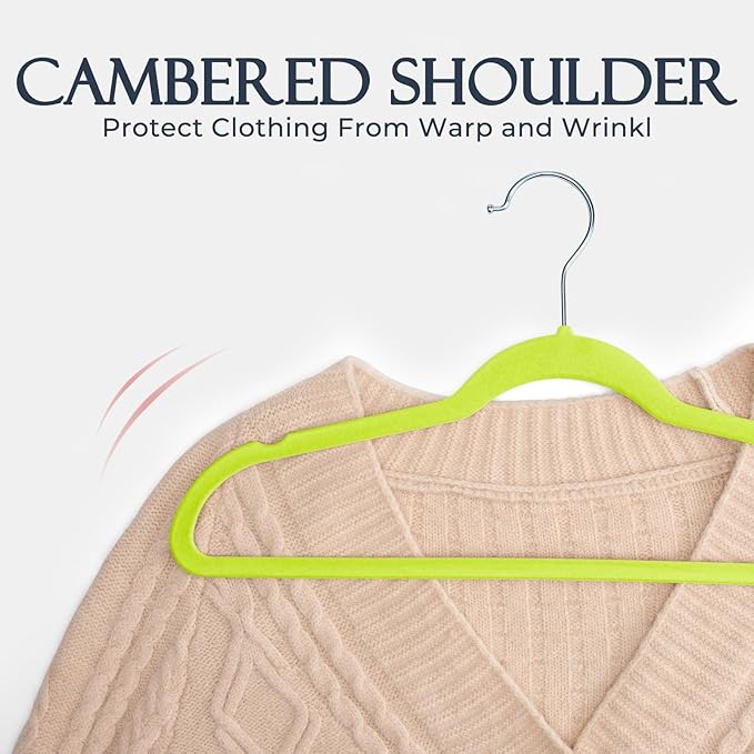 HOUSE DAY Vibrant Green Velvet Hangers 60 Pack, Non Slip Clothes Felt Hanger Heavy Duty for Coat, Premium Slim Space Saving S