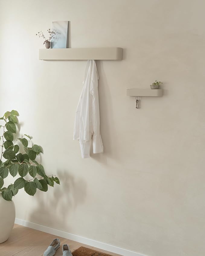 Kazai.® Coat Rack Wall Mount with Shelf 'Tone' | Modern Design Coat Hanger with Hidden Hooks and Storage | Hat Rack with Shel