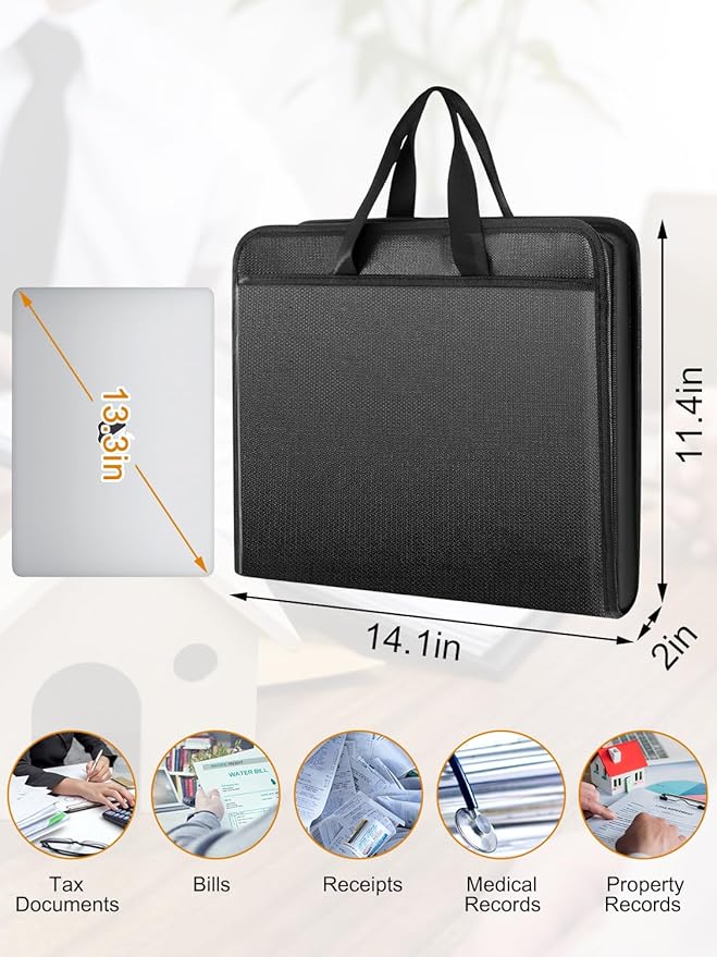 onvvippiv Important Document Organizer Folio Accordion File Organizer Fireproof Expanding File Folder Storage Box with Zipper