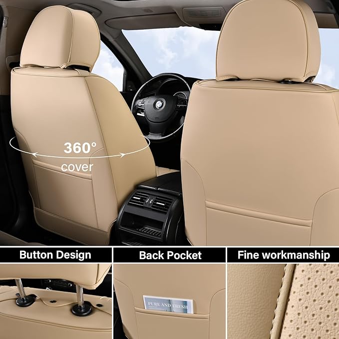 Coverado Front Seat Covers, 2 Pieces Universal Seat Cover for Cars, Breathable Nappa Leather Waterproof Car Seat Cover, Car S