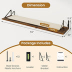 Deep Floating Shelves,55" Wx10 D Wood Wall Shelves Set of 2,Long Wood Floating Shelf with Metal Brackets,Floating Bookshelf f