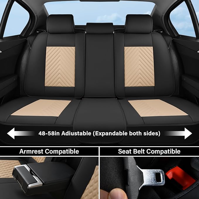 Coverado Car Seat Covers Full Set, Faux Leather Seat Covers for Car, Luxury Automotive Seat Covers Waterproof Car Seat Protec