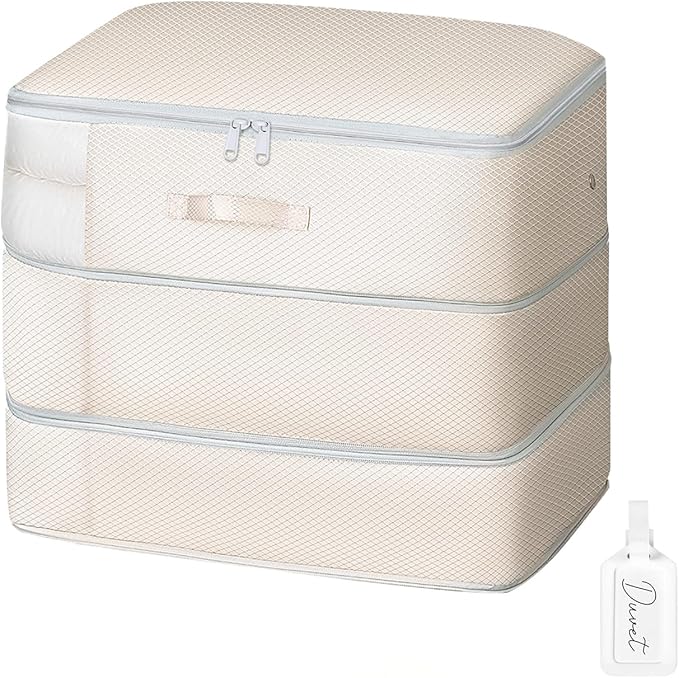 Comforter Storage Bag - Large Capacity Blanket Storage Bags 3-Layer Ultra Space Saving Self Compression Organizer, Washable C