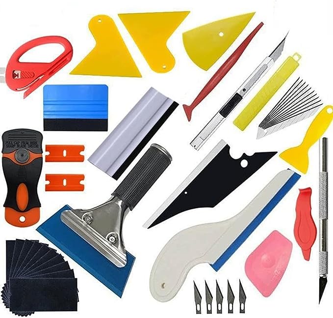 Car Window Tint Application Tools Kit, 43PCS Vehicles Glass Protective Wrapping Installation Set with Squeegees Cutting Knife & Blades, Auto Film Scrapers Accessories, Universal Fit (43PCS)