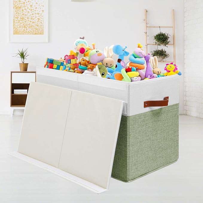 Gowee Large Toy Storage Box with Lid, Sturdy Toys Storage Chest Bin Organizer Basket with Dividers for Kids, Boys, Girls, Nur