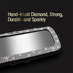 Bling Rhinestone Car Rear View Mirror - Crystal Diamond Decor for Women - Stylish Automotive Interior Accessory (Silver)
