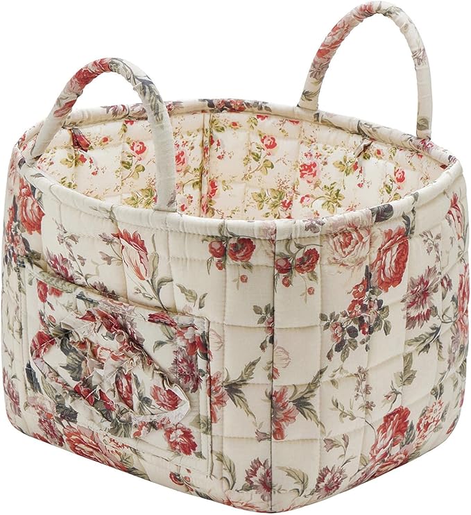 Boho Fabric Storage Basket, Large Capacity Laundry Basket, 12.2'' x 10.23'' x 10.23'' Collapsible Laundry Hamper with Easy Ca