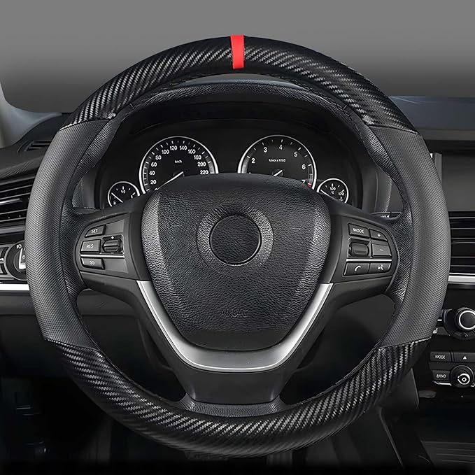 KAFEEK Carbon Fiber Steering Wheel Cover for Ford F150 F250 F350 Ram 4Runner Tacoma Tundra Range Rover, Large Size 15.5"-16",