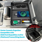 Upgrade Center Console Organizer Compatible with 2025 2026 Ford Expedition Active/Platinum/Tremor/King Ranch - Middle Armrest Storage Box Insert Tray Adopt ABS Material (Not for the 2023-2024 Model)