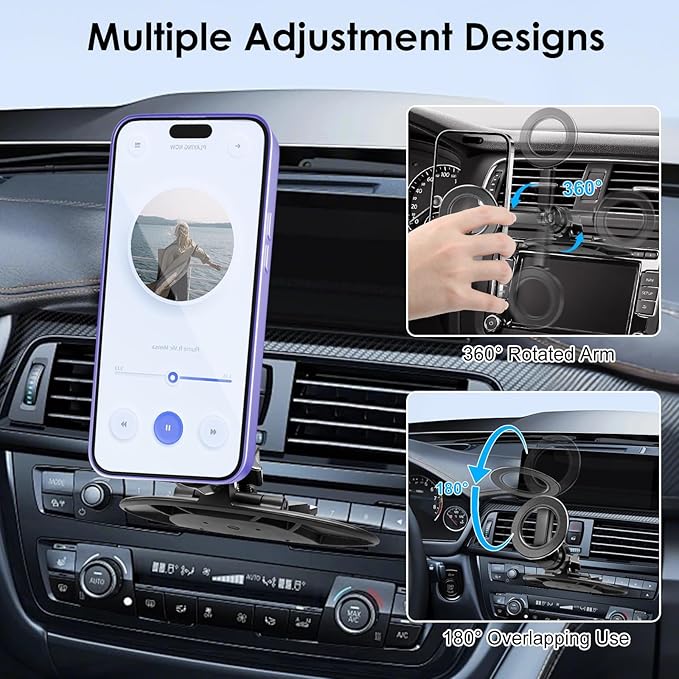 EEEKit Magnetic CD Slot Phone Holder for Car, 20 N52 Strong Magnets Vent Mount, Adjustable CD Slot Car Mount Compatible with iPhone 12-17 Series MagSafe Cases and Smartphones