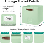FinishingBo 6-Pack Storage Cubes with Handles & Label Holders Basket, Closet Cube Home Organizer Bins(Green, 13 x 13 x 13 inc