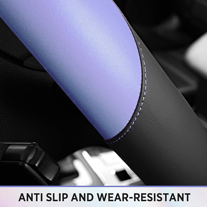 Road Comforts Steering Wheel Cover – Breathable Leather Steering Wheel Cover, Anti-Slip Grip, Universal Fit 14.5” to 15”, Hea