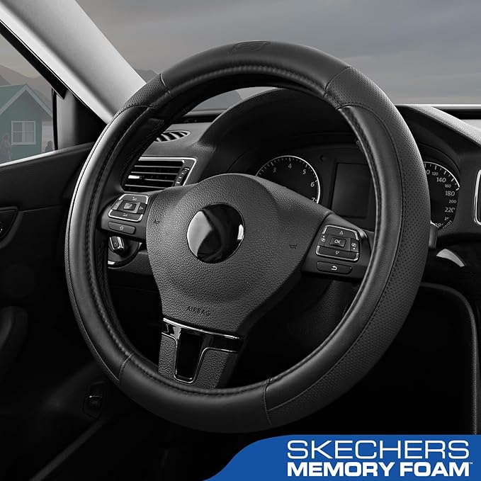 Skechers Steering Wheel Cover Memory Foam,Luxury Leather Steering Wheel Covers,Universal Anti-Slip Fit 14" 1/2-15" Car Wheel 