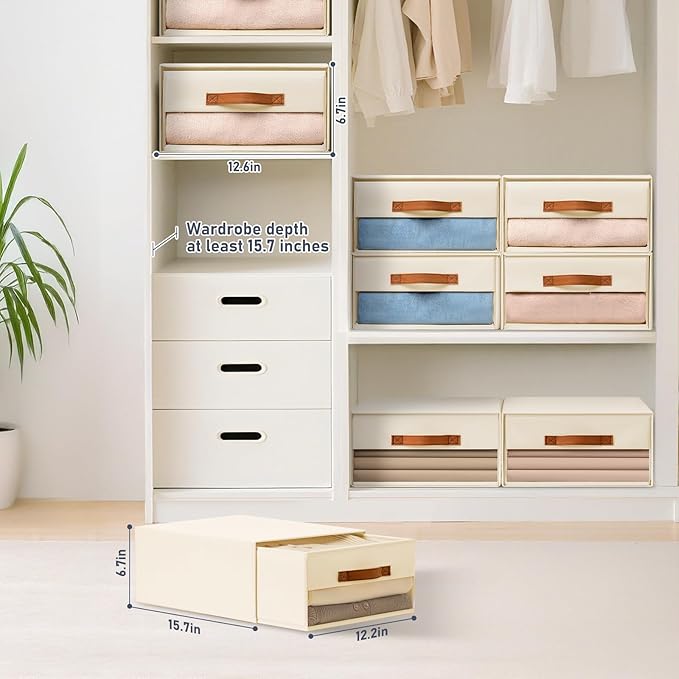 DIMJ Closet Organizers and Storage - Fabric Bins with Drawers for Closet Foldable Clothes Organizers with Clear Window, Stack