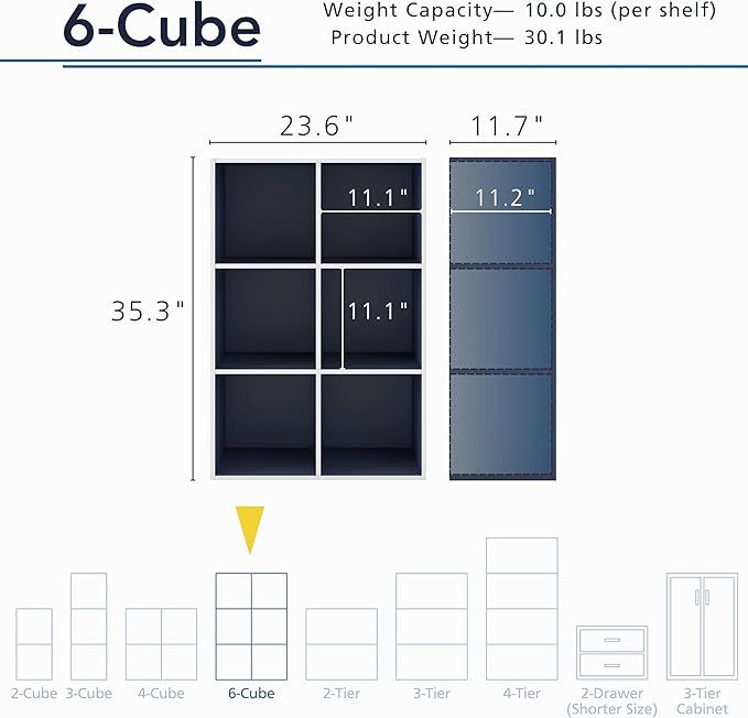 Homes: Inside + Out Apexa 6-Cube Storage Organizer Shelves, Stackable Wood Bookcase Fits Cubby Bins for Organization, Dorm Te