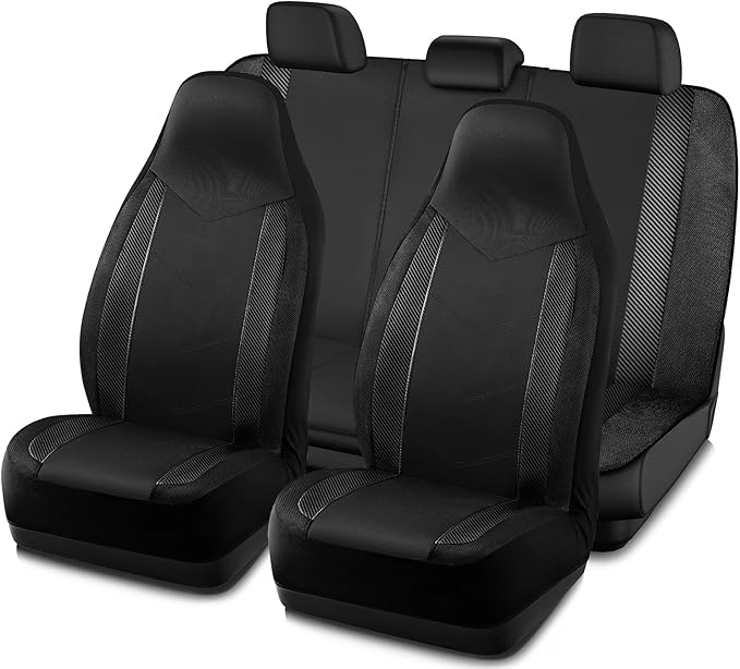 PIC AUTO Car Seat Covers, High-Back Full Set Automotive Seat Covers, Front and Rear Bench - Sports Carbon Fiber Mesh Design, 