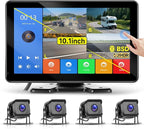 4 Channel 10.1 Inch Touch Screen Backup Camera Systerm for RV, Blind Spot Detection Backup Camera for Trucks, Pickups, Cars, 