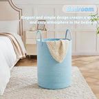 Laundry Basket,Woven Cotton Rope Laundry Hamper,80L for Decor Storage of Dirty Clothes,Toys and Blankets in Bathroom,Baby Roo