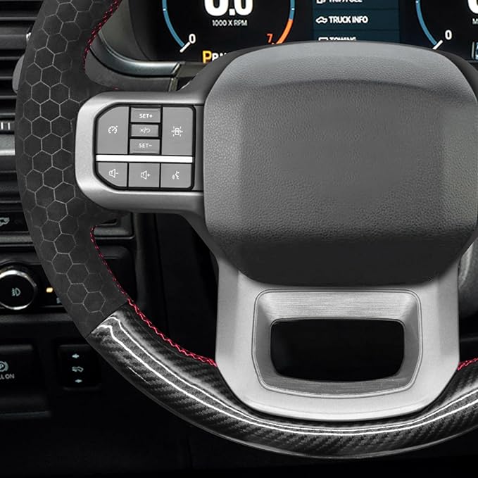 MEWANT DIY PU Carbon Fiber Hexagon Embossed Athsuede Steering Wheel Cover for Ford F150 Lightning F350 2024 Expedition