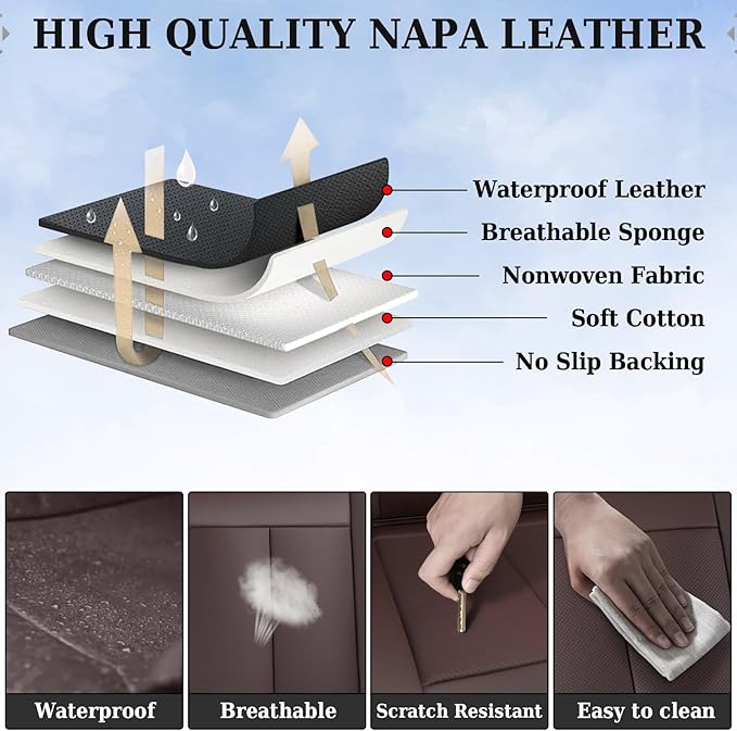 Coverado Rear Seat Covers for Cars, Brown Back Seat Protector, Back Seat Cover for Kids, 3-Pieces Waterproof Car Seat Cushion
